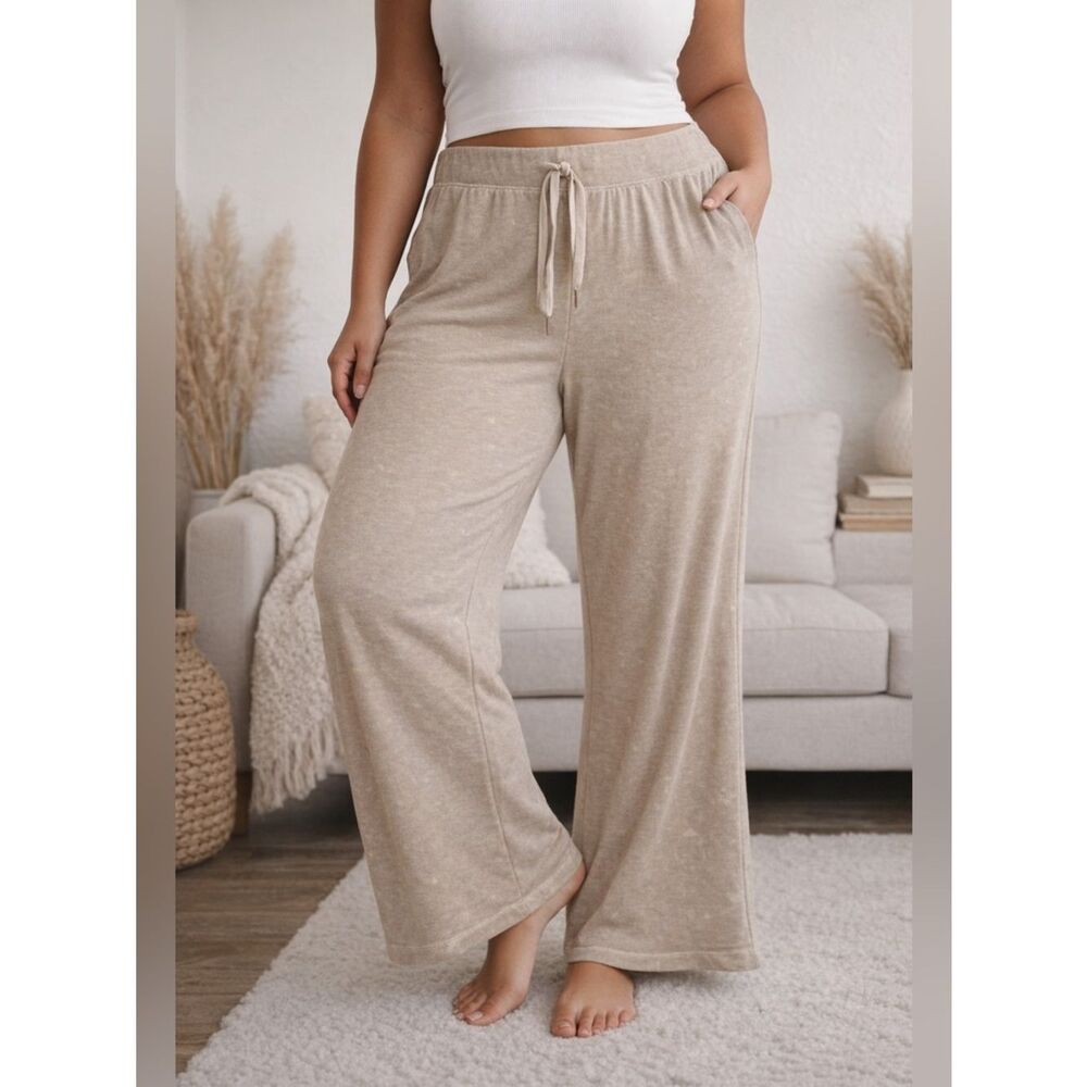Koolaburra by UGG 2X Beige Vintage Wash Wide Leg Lounge Pants Pockets Terry